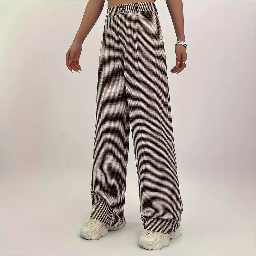 High - waisted Plaid - print Straight - leg Pants - Eshtree