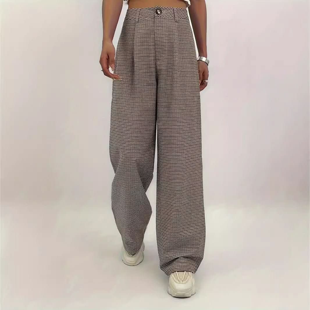 High - waisted Plaid - print Straight - leg Pants - Eshtree