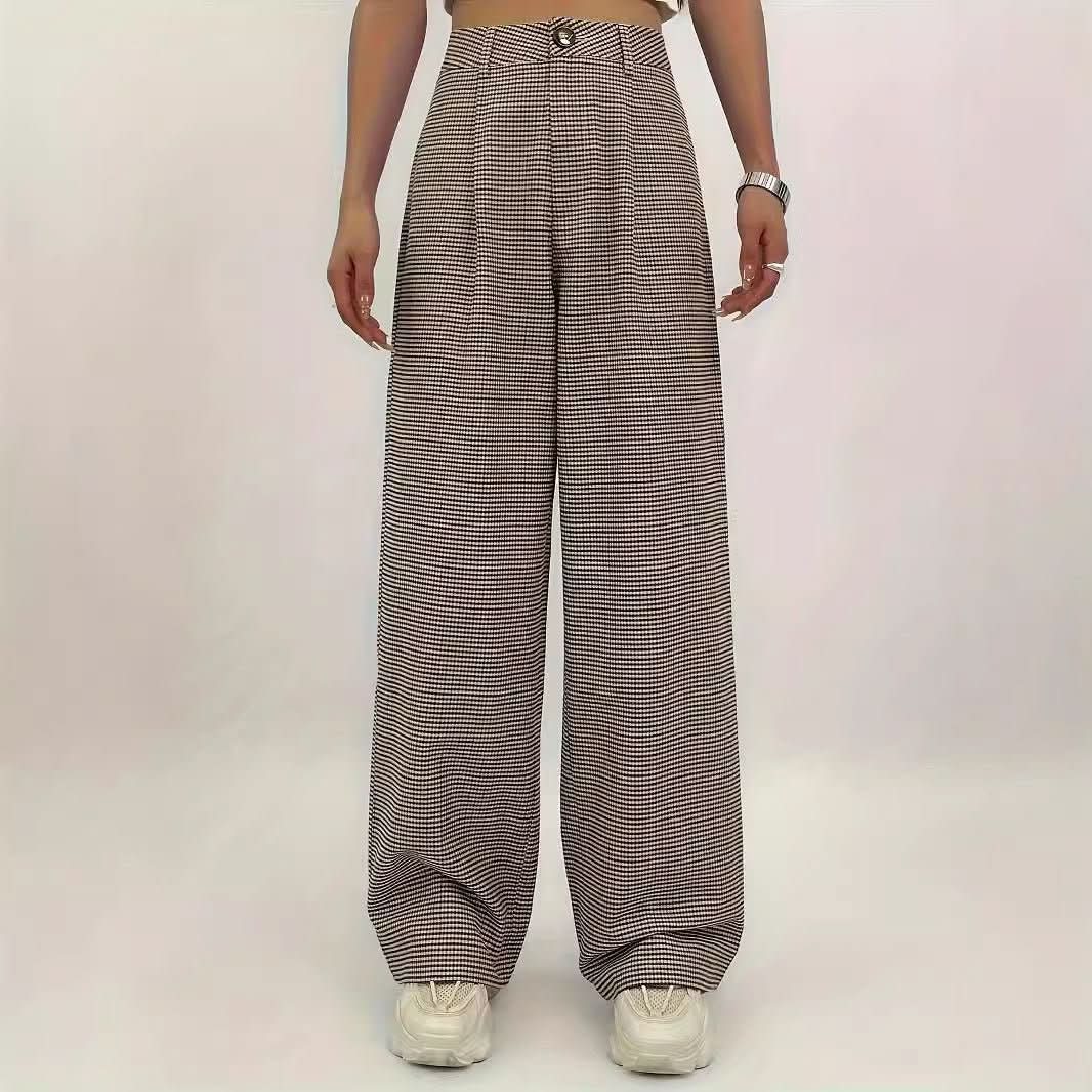 High - waisted Plaid - print Straight - leg Pants - Eshtree