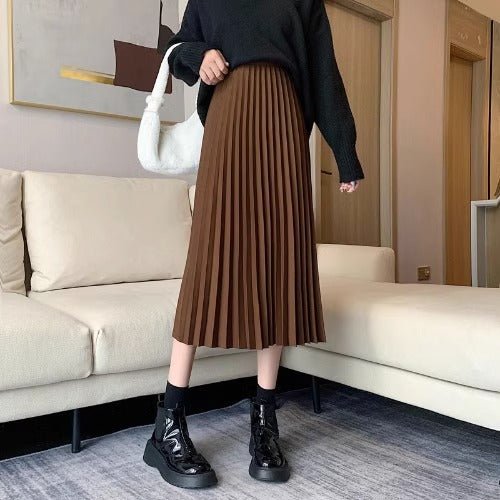 Highwaisted Aline Pleated Wool Midi Skirt For Women - Eshtree