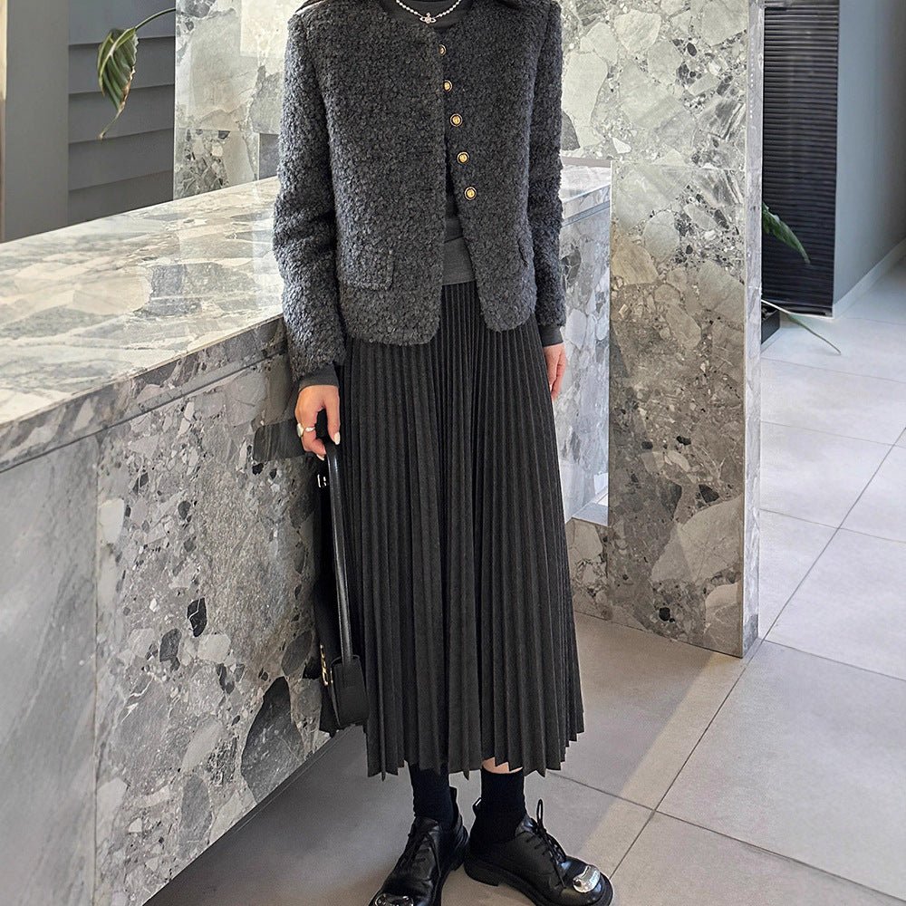 Highwaisted Aline Pleated Wool Midi Skirt For Women - Eshtree