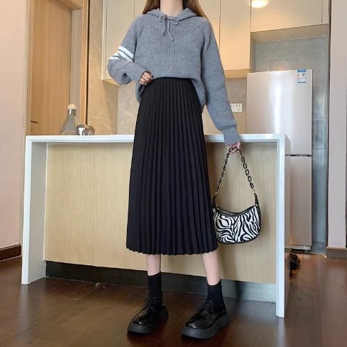 Highwaisted Aline Pleated Wool Midi Skirt For Women - Eshtree