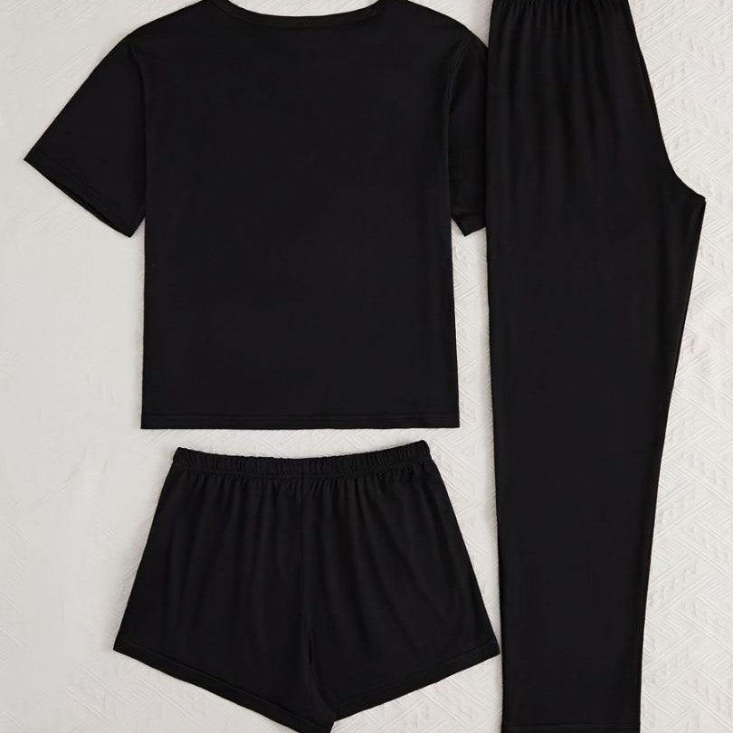 Homewear Pajamas For Women Lettered Black Three - piece Suit - Eshtree