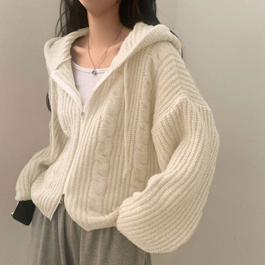 Hooded Long Sleeve Knitted Sweater Cardigan Coat Women - Eshtree