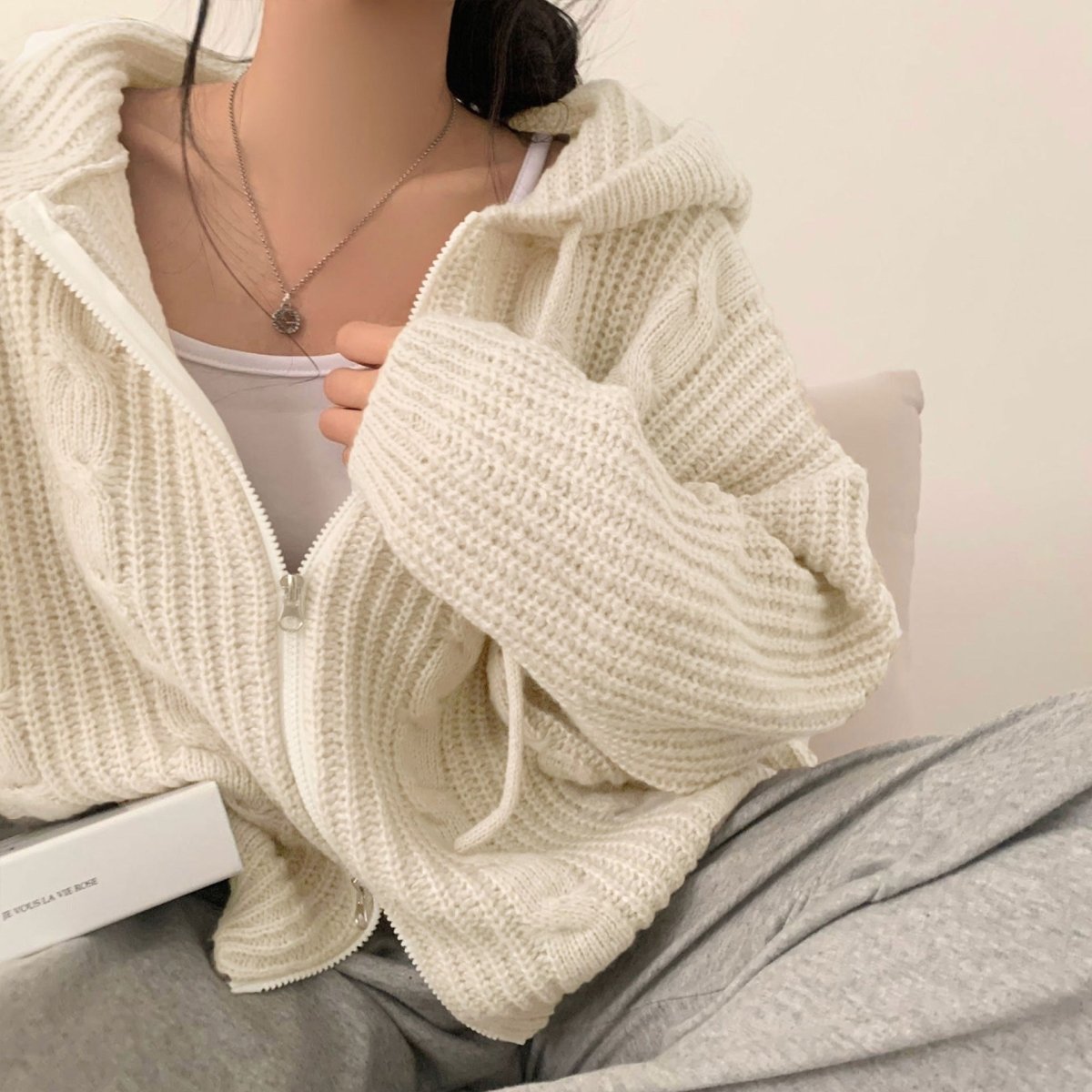 Hooded Long Sleeve Knitted Sweater Cardigan Coat Women - Eshtree