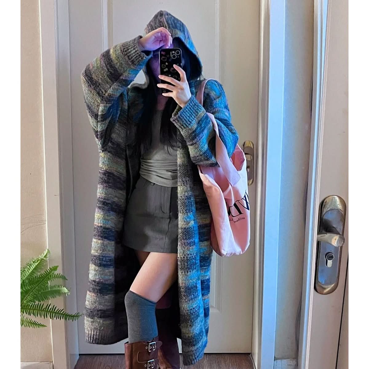 Hooded Striped Sweater Coat Idle Style Long Knitted Cardigan - Eshtree