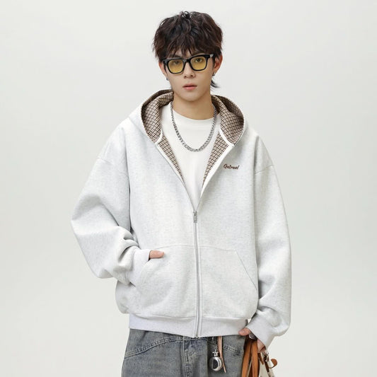 Houndstooth Contrast Color Inner Hooded Sweater Men's Autumn - Eshtree