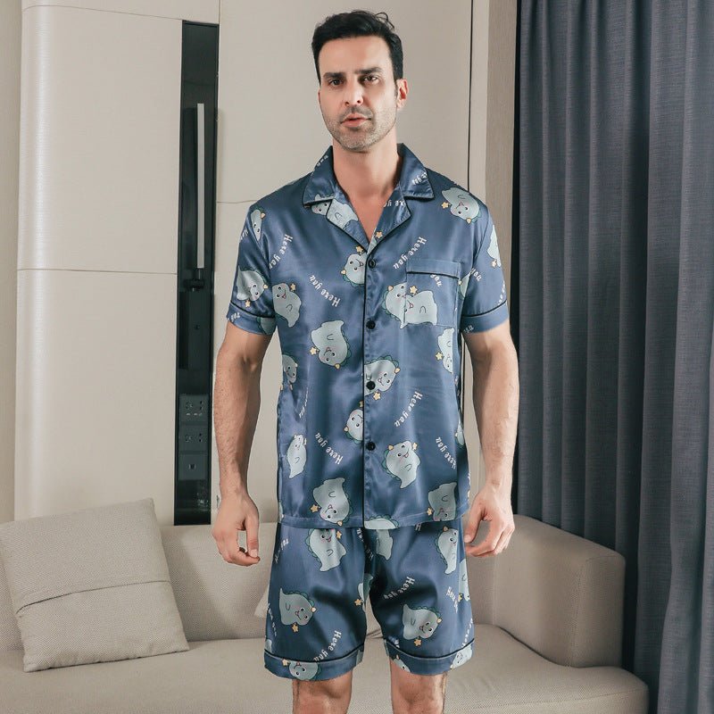 Ice Silk Short Sleeve Pajamas Men Can Be Outerwear Homewear - Eshtree