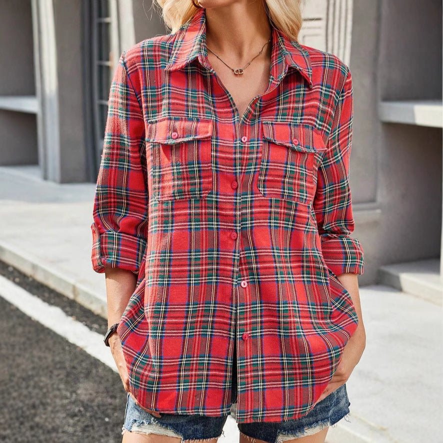 In - stock Womens Loose - fitting Long - sleeve Pocket Shirt - Eshtree