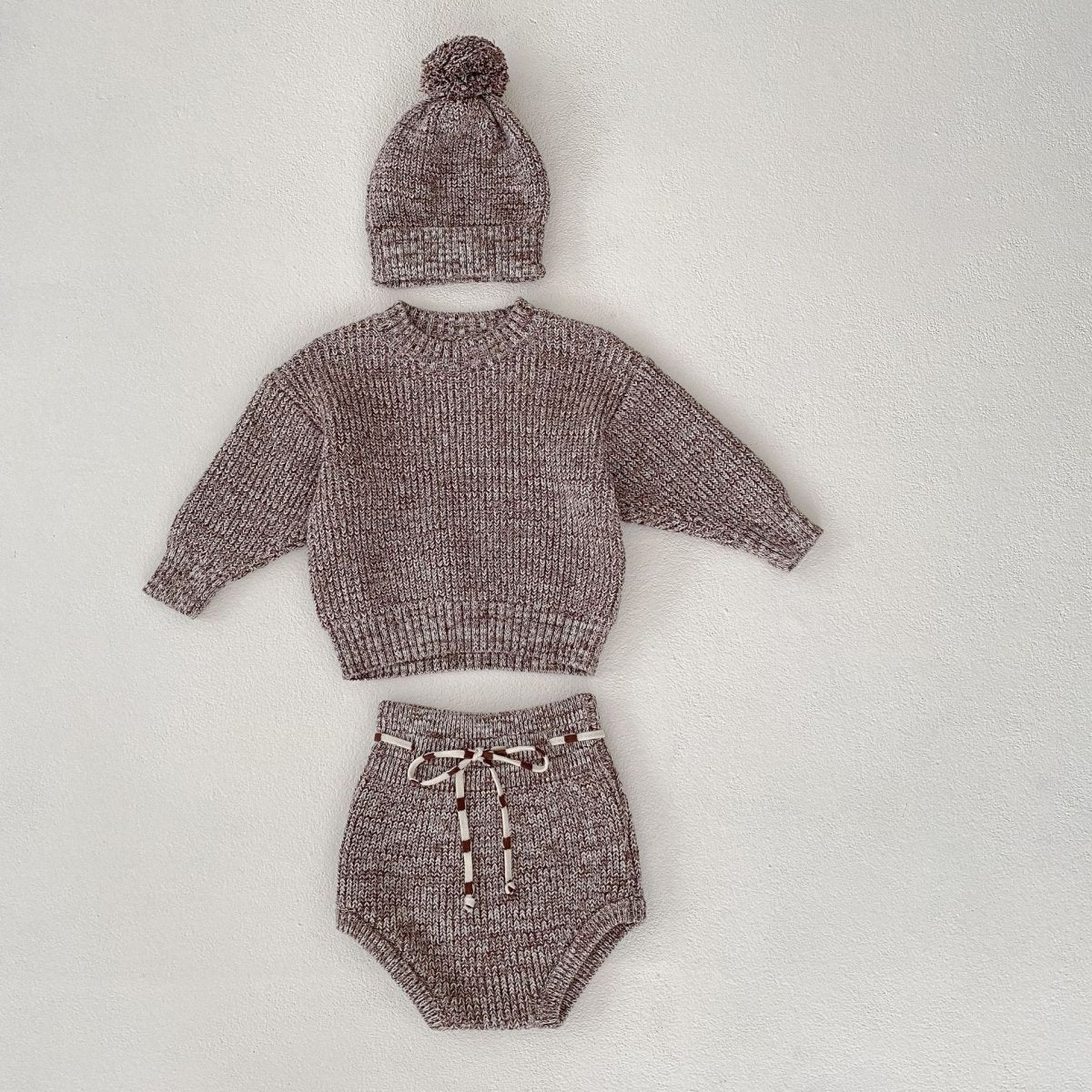 Infant Baby Girl Mixed Color Thick Needle Pullover Pants Pullover Fur Ball Knitted Hat 3 - piece Set - Eshtree