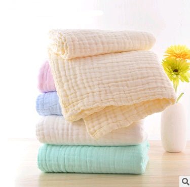 Infant color cotton quilt is covered with cotton six - layer pleated bubble yarn newborn plain blanket - Eshtree