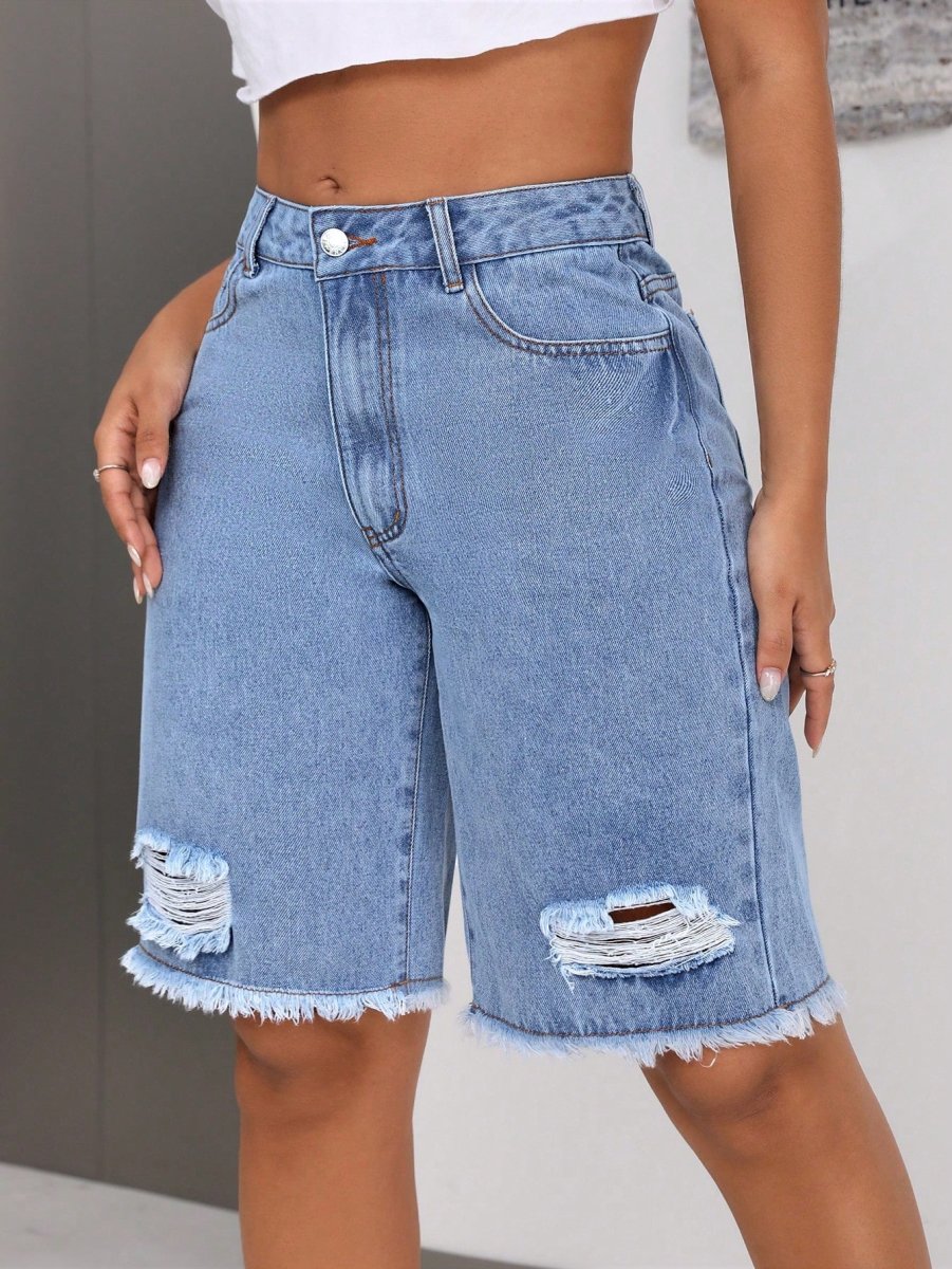 INS Casual All - match Ripped Jeans Shorts - Eshtree