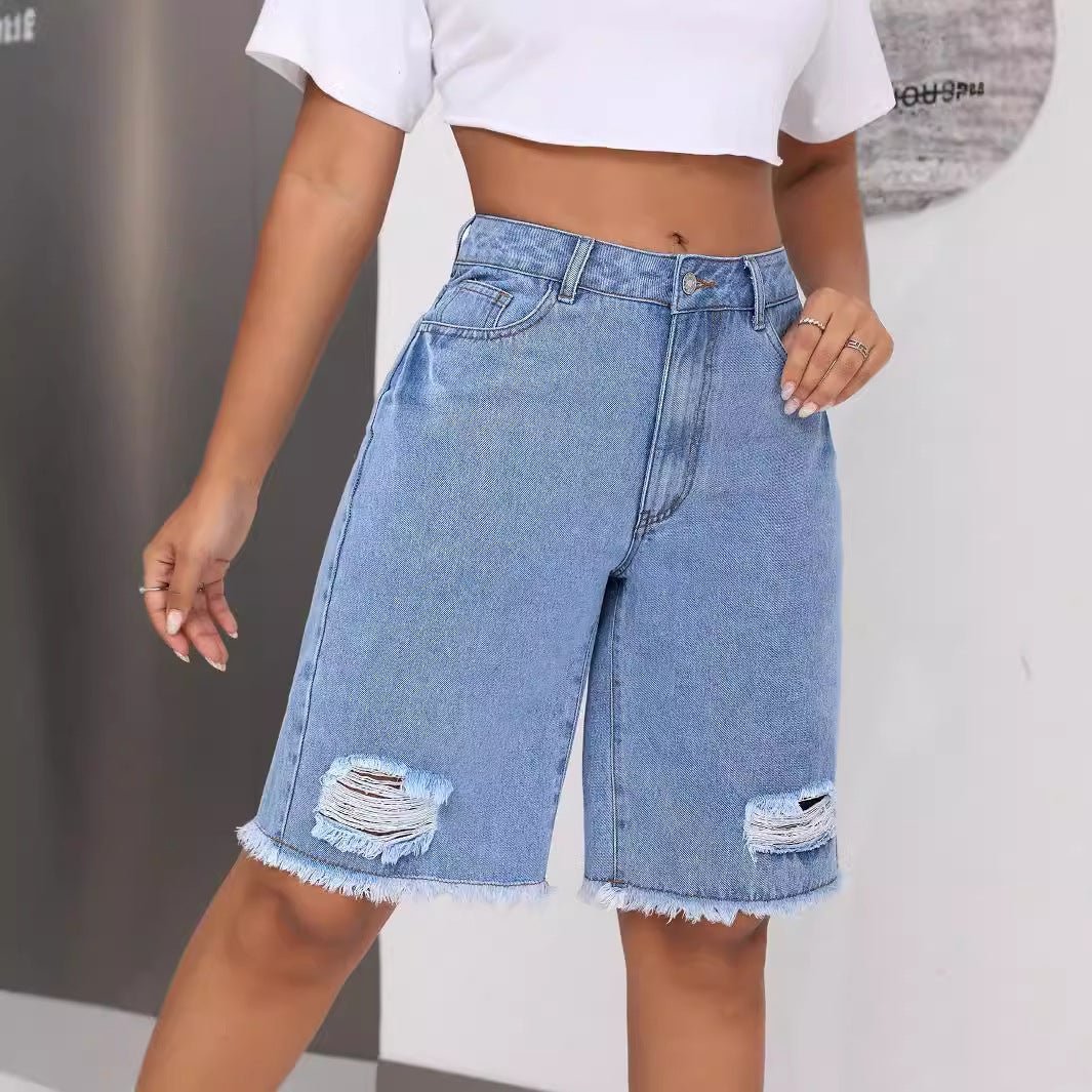 INS Casual All - match Ripped Jeans Shorts - Eshtree