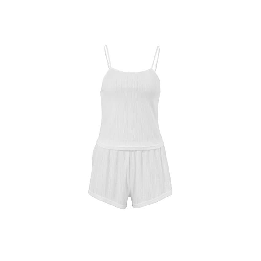Knitted Suspender Shorts Ladies' Homewear Jacquard White Cool Pajamas Two - piece Set - Eshtree
