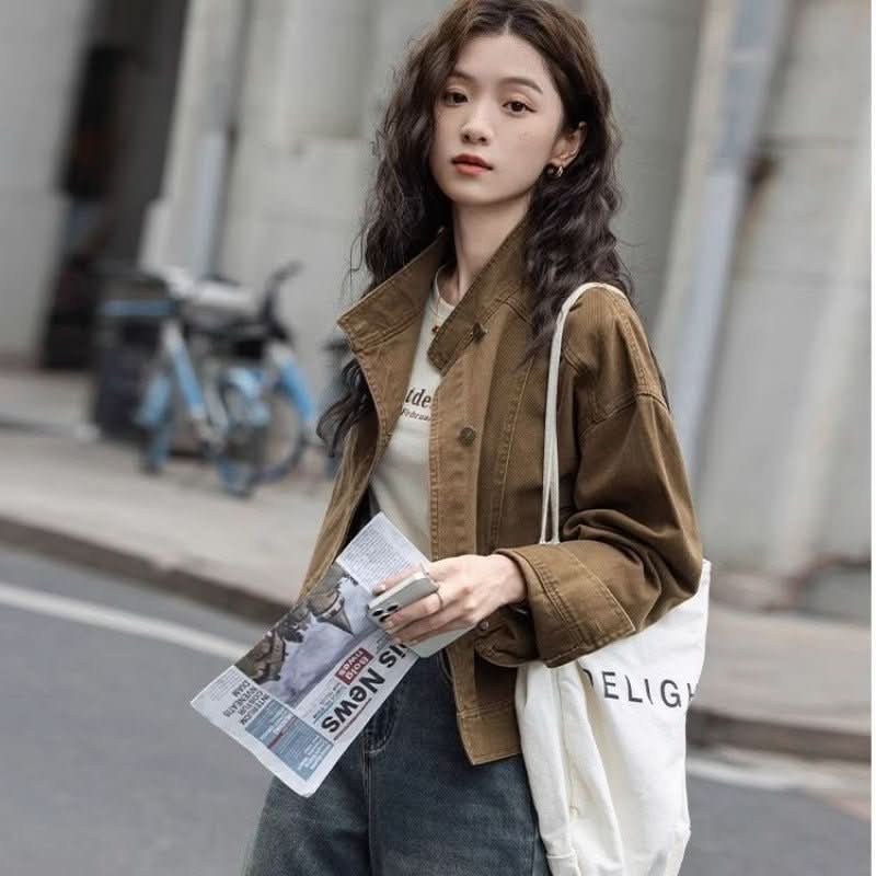 Korean Retro Workwear Stand - collar Jacket For Women - Eshtree