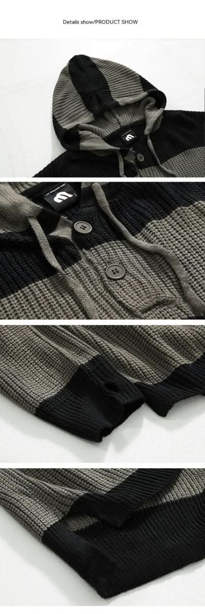 Korean Style Striped Idle Style Retro Hooded Sweater - Eshtree