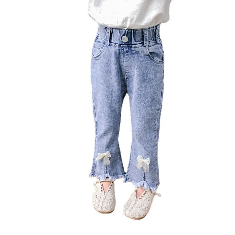 Korean Version Of Children's Clothing Girls Flared Pants Little Girls Bow Stretch Jeans Trend - Eshtree