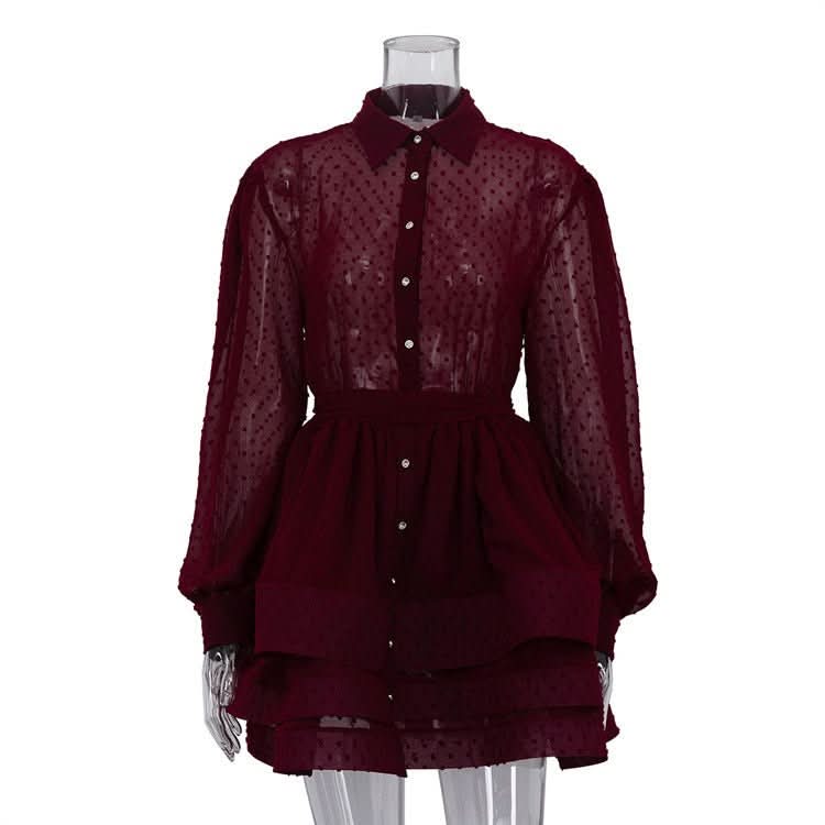 Lapel - collar Long - sleeve Single - breasted Button - up Belted Shirt Dress - Eshtree