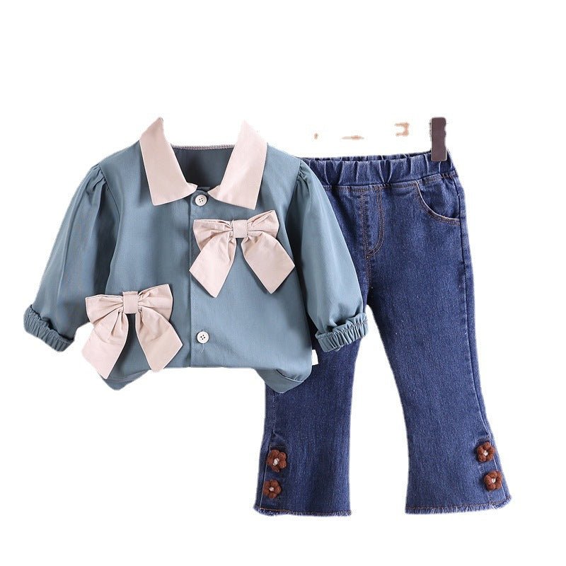 Lapel Long Sleeve Shirt Western Style Skinny Jeans Two - piece Set - Eshtree