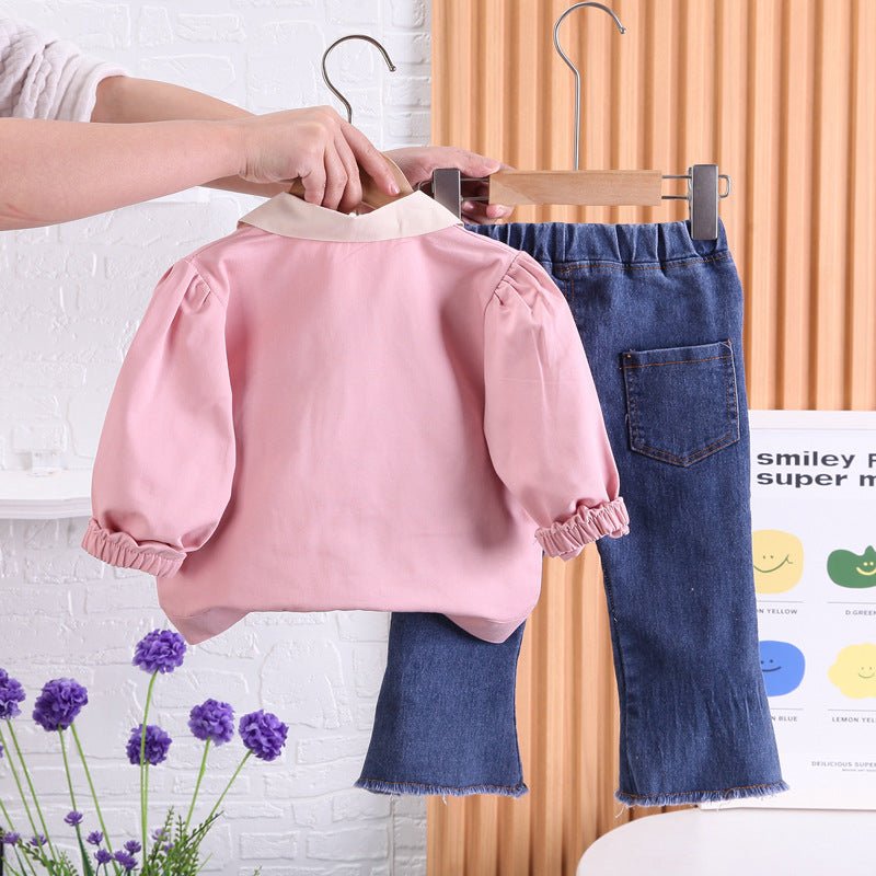 Lapel Long Sleeve Shirt Western Style Skinny Jeans Two - piece Set - Eshtree