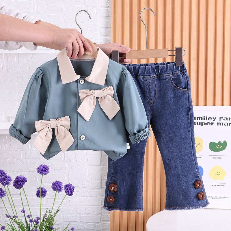 Lapel Long Sleeve Shirt Western Style Skinny Jeans Two - piece Set - Eshtree