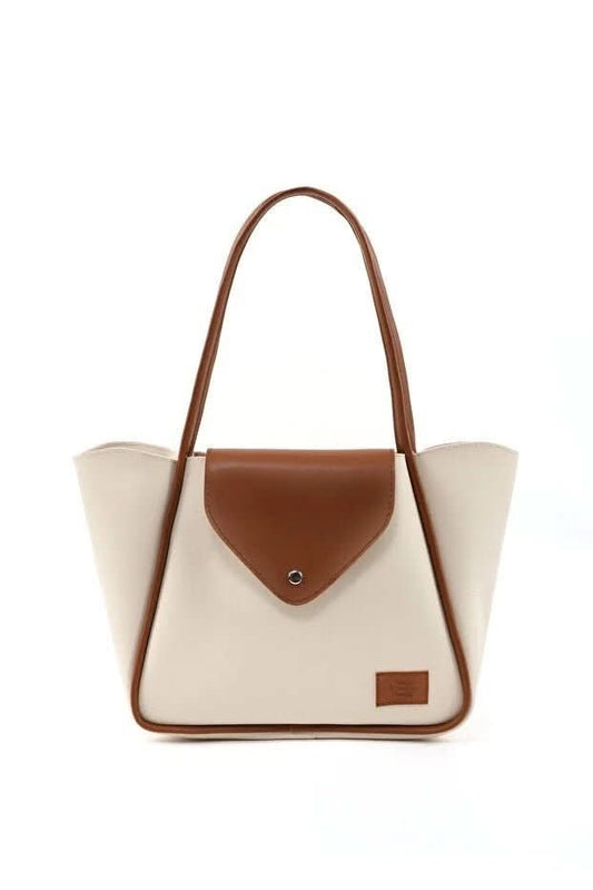 Large Faux Leather Snap Closure Tote Bag Single Compartment Hand Arm And Shoulder Bag - Eshtree