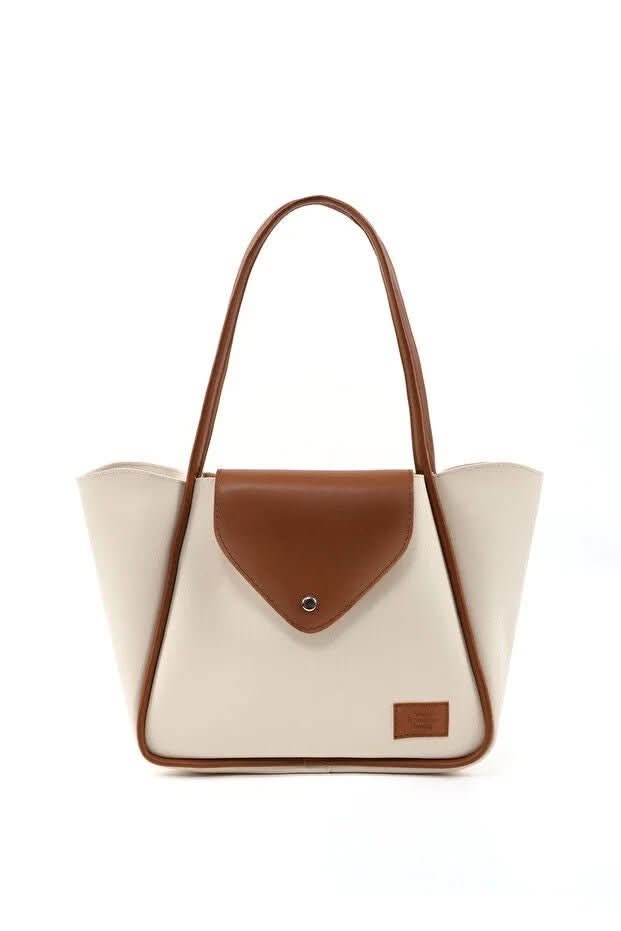 Large Faux Leather Snap Closure Tote Bag Single Compartment Hand Arm And Shoulder Bag - Eshtree