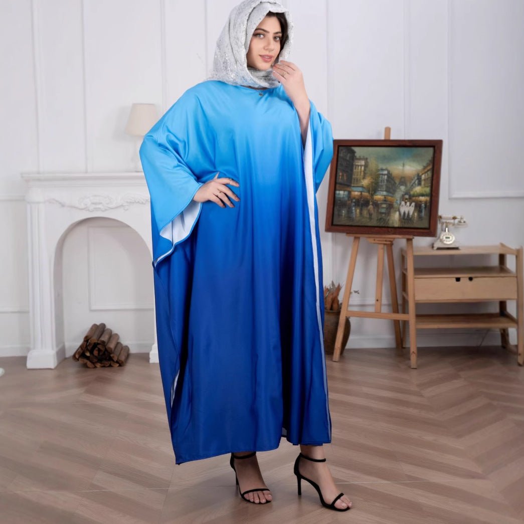 Large Size Women's Muslim Fashion Soft Satin Bat Dress - Eshtree