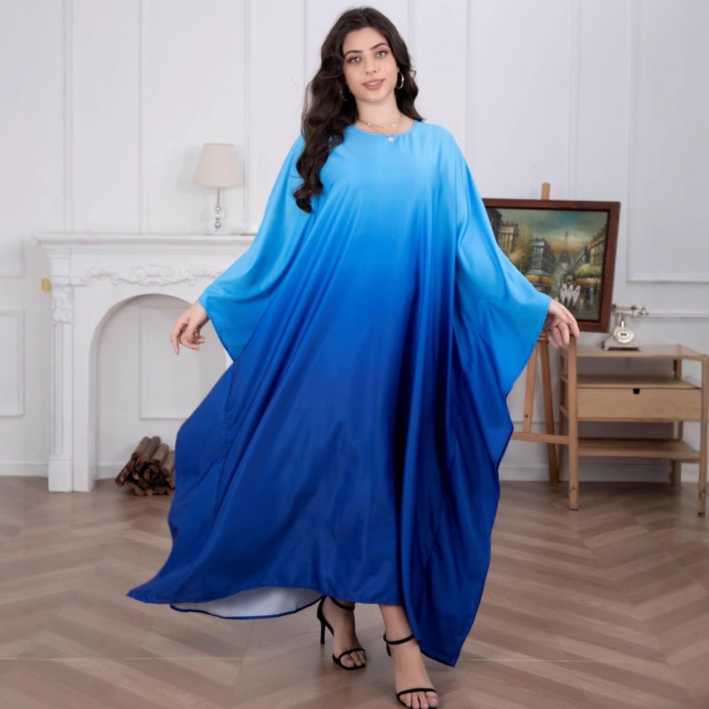 Large Size Women's Muslim Fashion Soft Satin Bat Dress - Eshtree