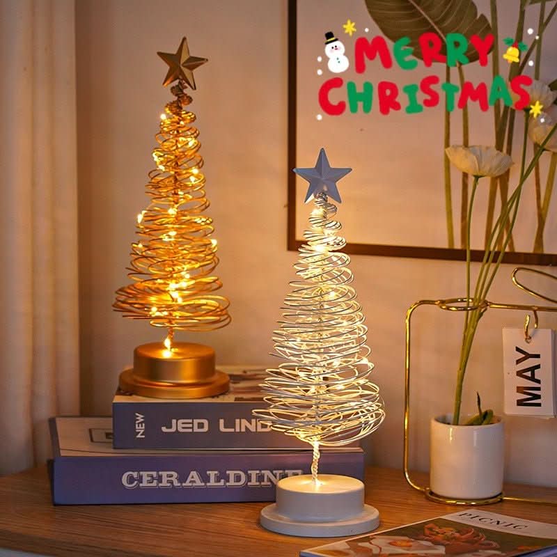 LED Christmas Tree Spiral Light Table Ornament Wrought Iron Xmas Tree Bedroom Desk Lamp Christmas Atmosphere Night Light Decor - Eshtree
