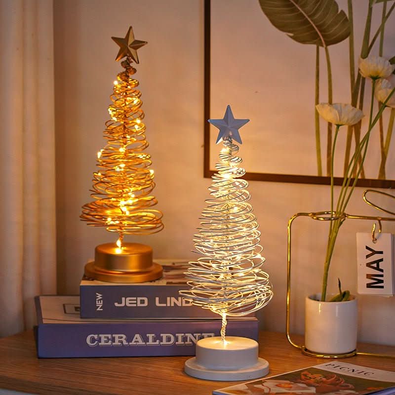 LED Christmas Tree Spiral Light Table Ornament Wrought Iron Xmas Tree Bedroom Desk Lamp Christmas Atmosphere Night Light Decor - Eshtree