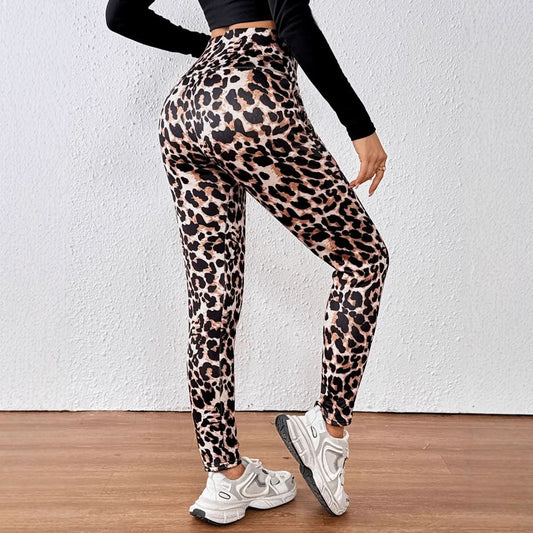 Leopard Print Cashmere Leggings High Waist Slimming And Velvet Padded Warm Side Pocket - Eshtree