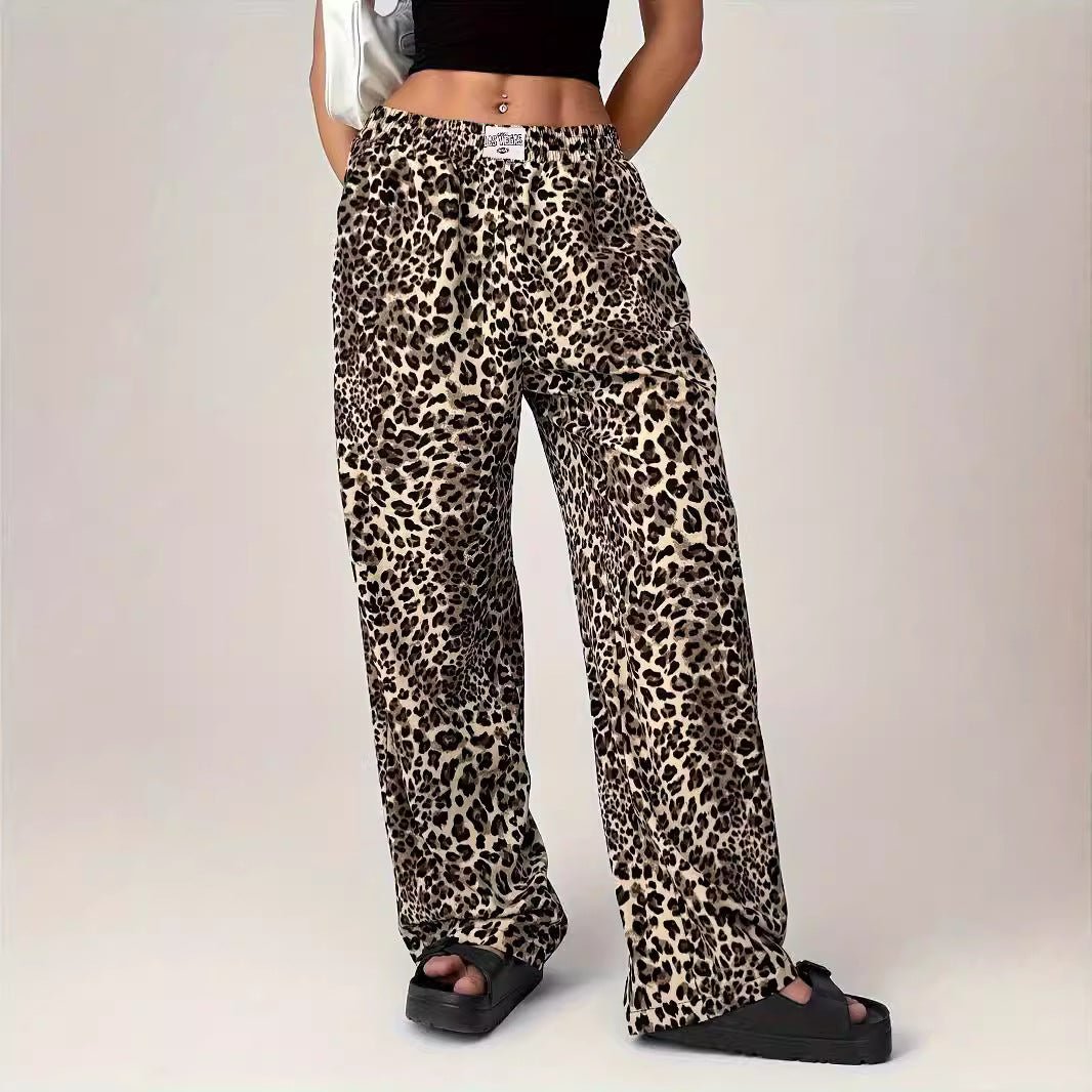 Leopard Print Straight Casual Printed Trousers Loose Wide Leg Pants For Women - Eshtree