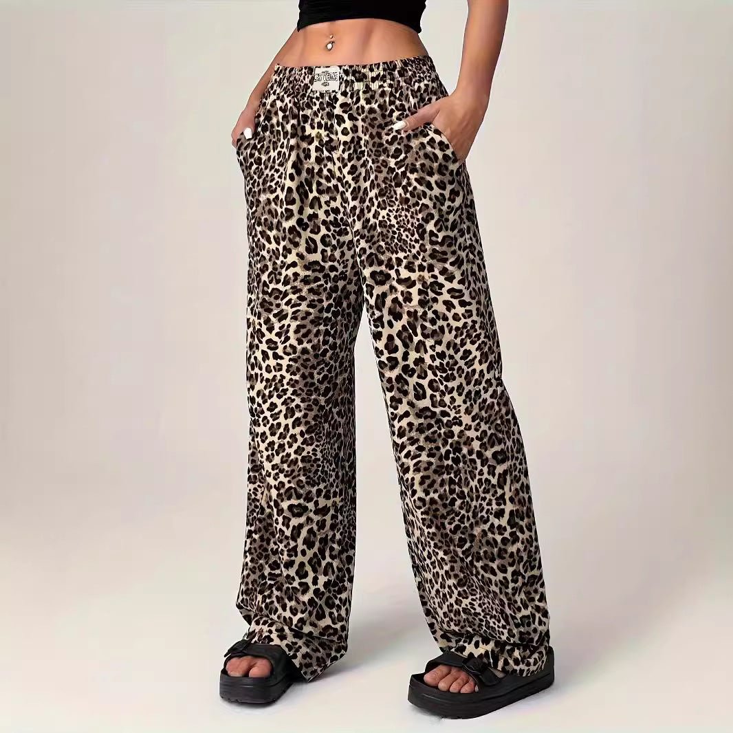 Leopard Print Straight Casual Printed Trousers Loose Wide Leg Pants For Women - Eshtree