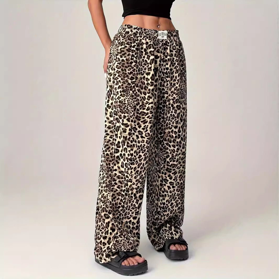 Leopard Print Straight Casual Printed Trousers Loose Wide Leg Pants For Women - Eshtree