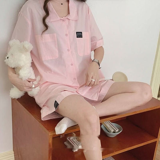 Lightweight Solid Color Polo Collar Pajamas Outerwear Homewear - Eshtree