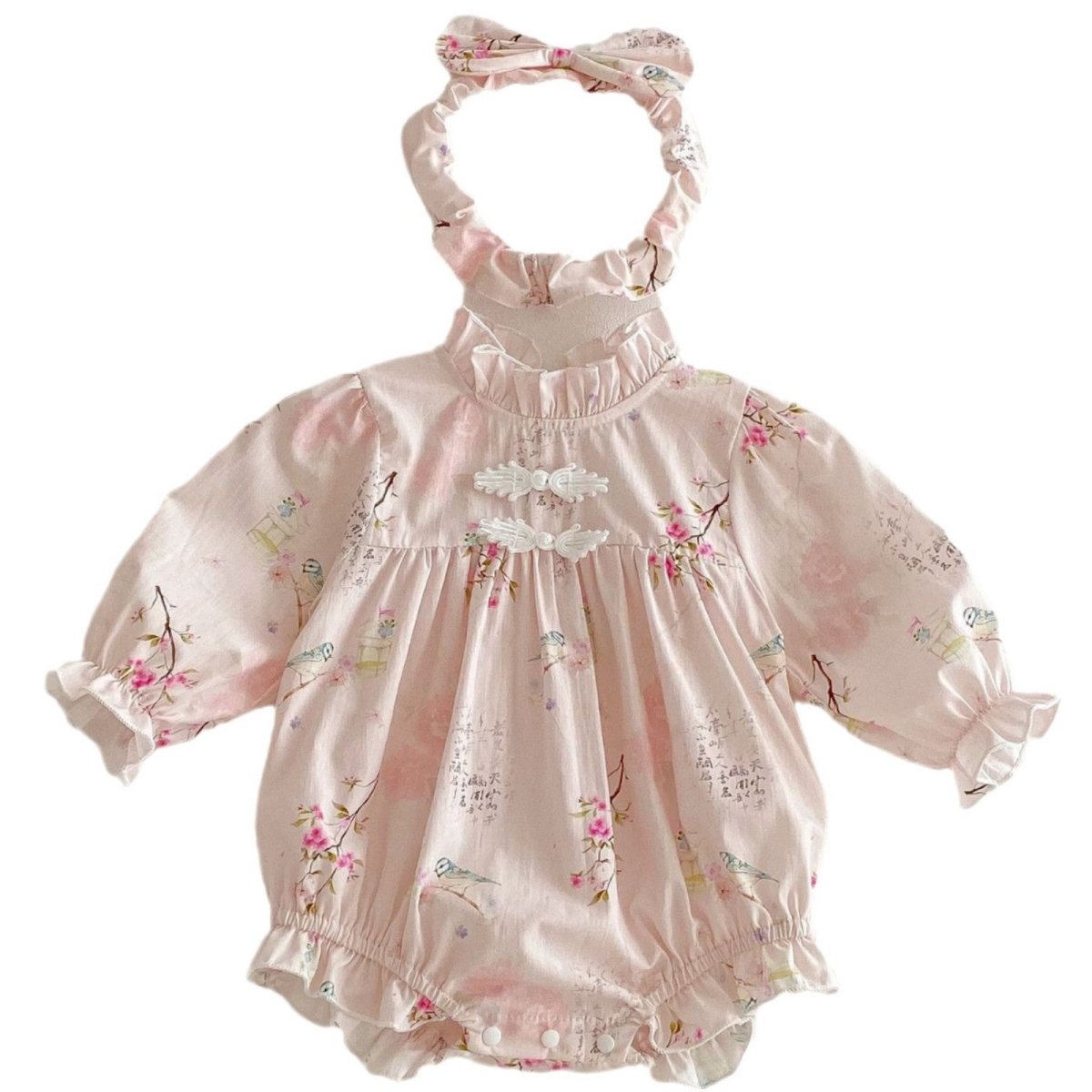 Long Sleeve Baby Girl Triangle Rompers Retro Tang Style Dress - Eshtree