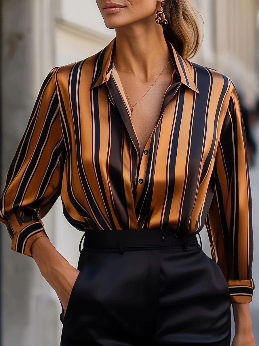 Loose Boyfriend - style Striped Base Shirt For Women - Eshtree