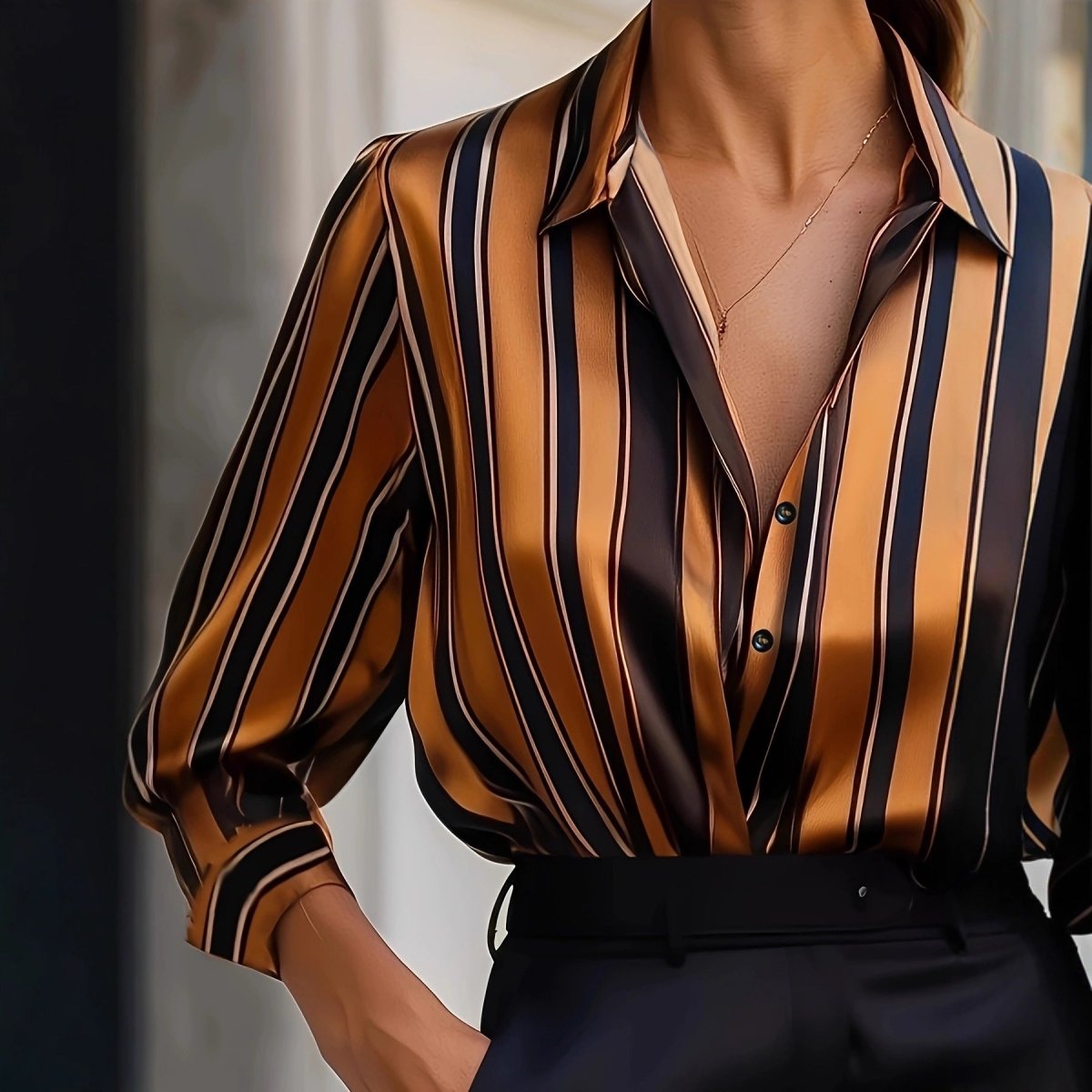 Loose Boyfriend - style Striped Base Shirt For Women - Eshtree