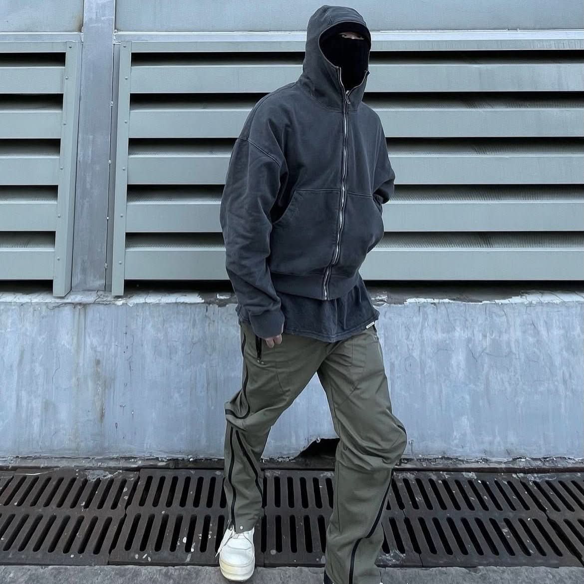 Loose Casual Hoodie Sweater Mask Zipper Distressed Cardigan - Eshtree