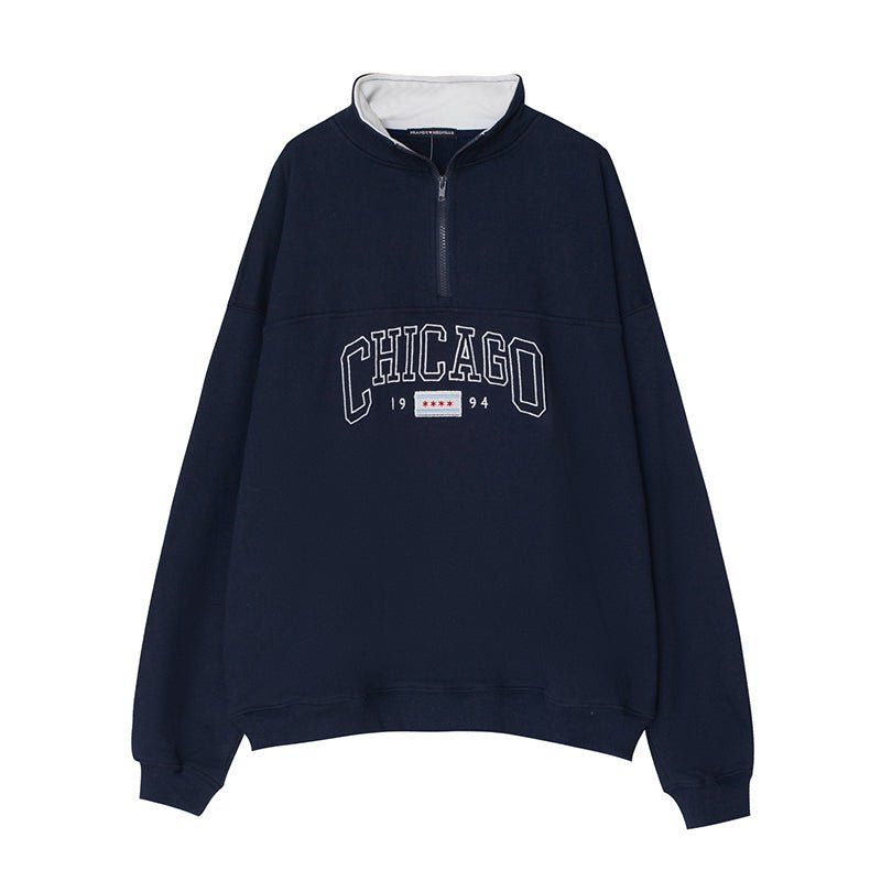 Loose Half Zipper High Collar Casual Top Trendy - Eshtree