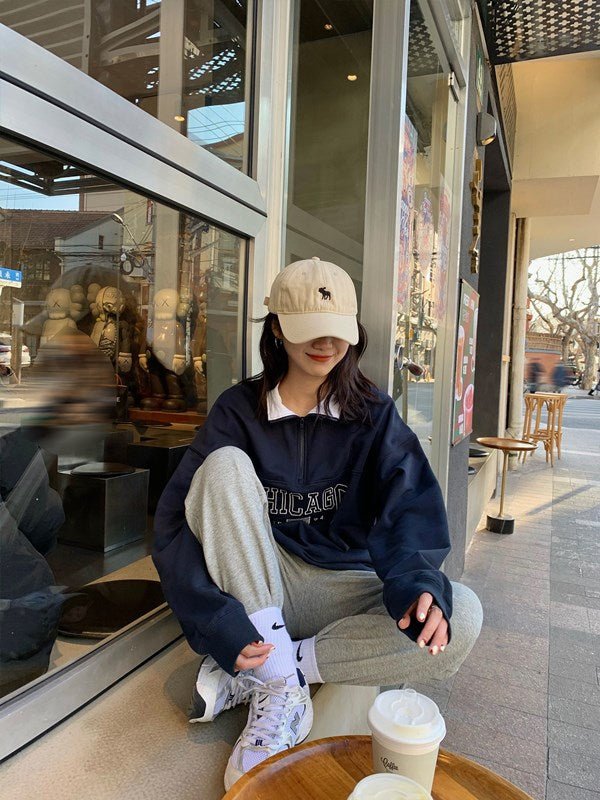 Loose Half Zipper High Collar Casual Top Trendy - Eshtree