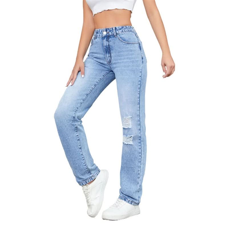 Loose High Waist Leisure Ripped Jeans - Eshtree