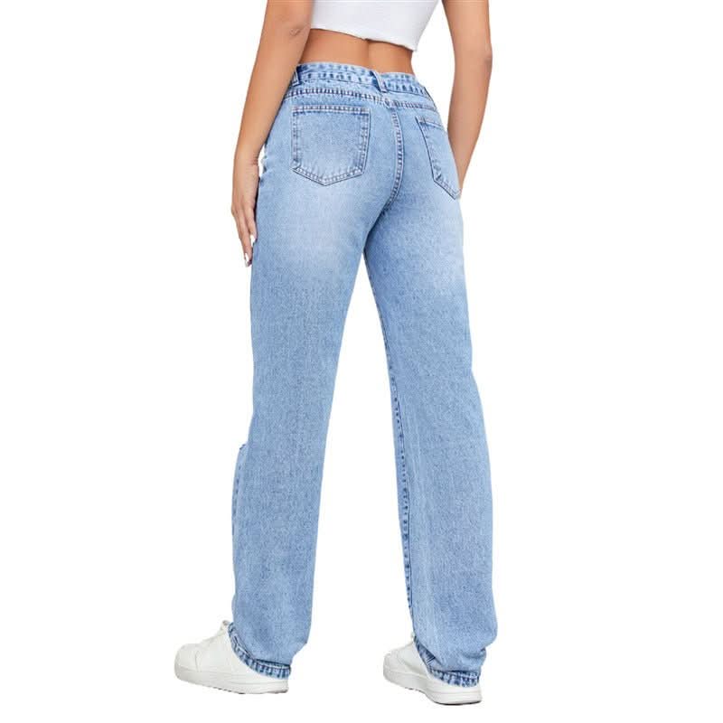 Loose High Waist Leisure Ripped Jeans - Eshtree