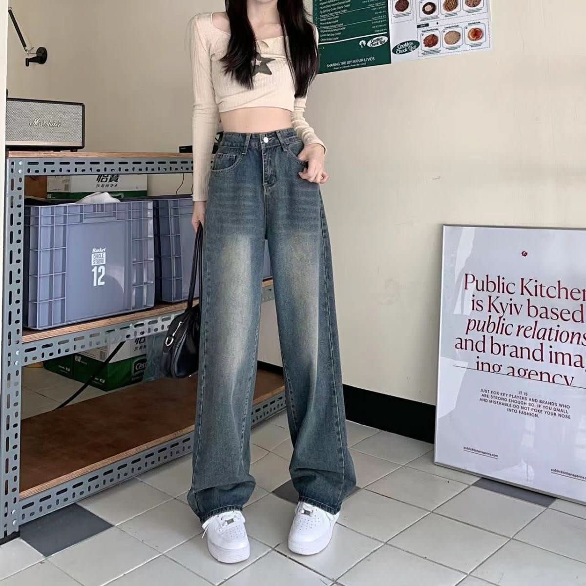 Loose High Waist Popular Straight Mop Pants - Eshtree