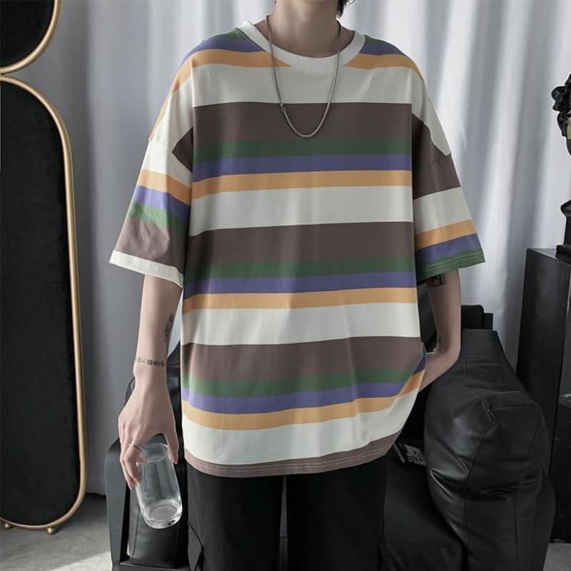 Loose trend ins super hot striped half - sleeved t-shirt bottoming shirt clothes - Eshtree