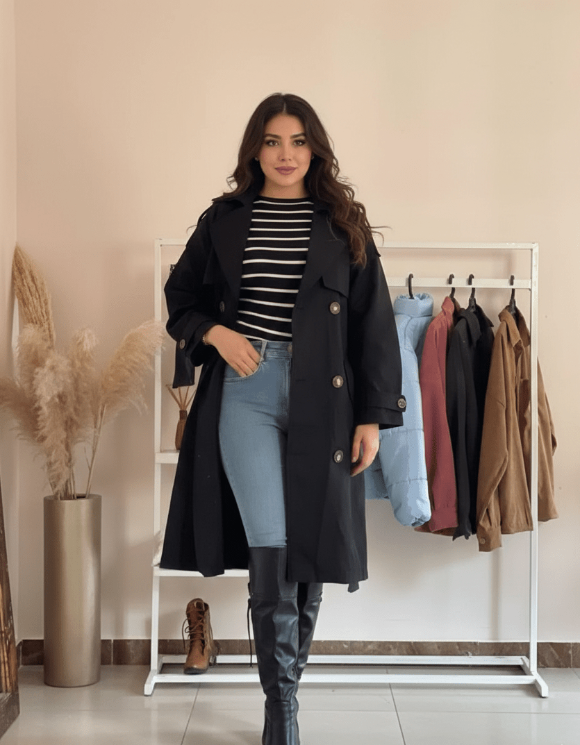 معطف طويل بتصميم أنيق عملي - Eshtree