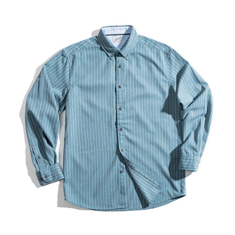 Madden Workwear American Retro Brushed Blue Vertical Striped Shirt Merchant - Eshtree