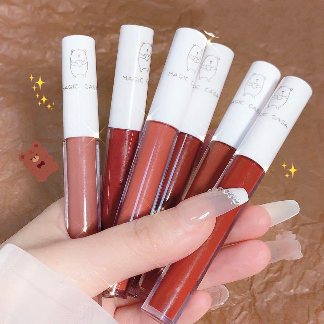 MAGIC CASA Love Bear Lip Lacquer Six Sets Not Easy To Fade Lipstick Matte Moisturizing Lip Mud Cross - border Makeup - Eshtree
