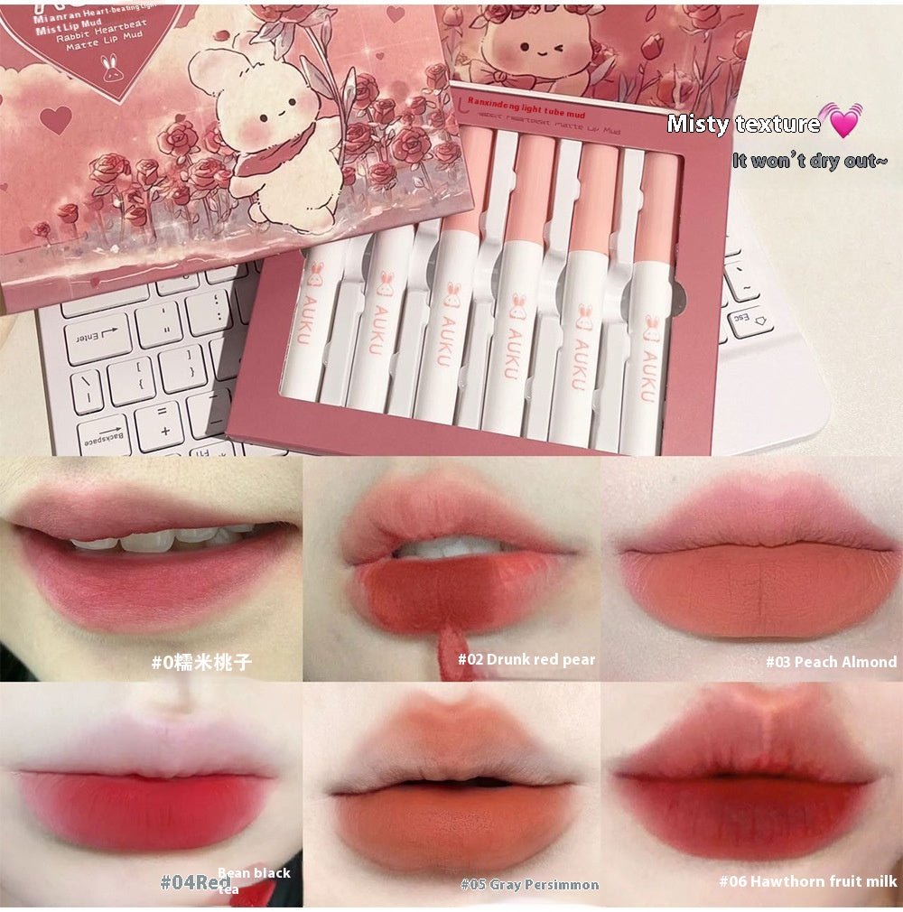 Matte Finish Velvet White Lip Mud Student Party Plain Face Six Pieces Lip Glaze Set - Eshtree